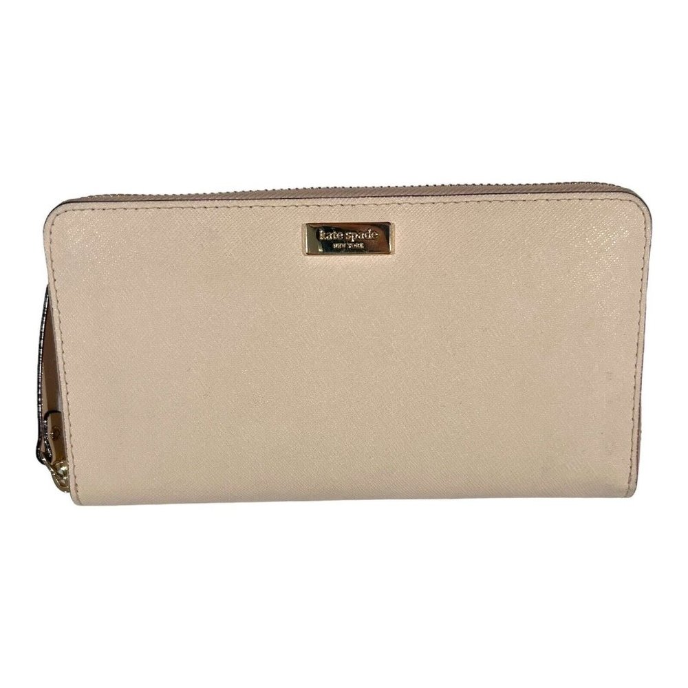 KATE SPADE MADISON LARGE CONTINENTAL ZIP AROUND WALLET CLUTCH PINK LEATHER GOLD
